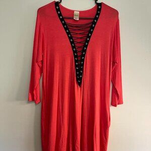 Hot Pink Dress w/ Black Lace Up! Size Small New w/out Tags!